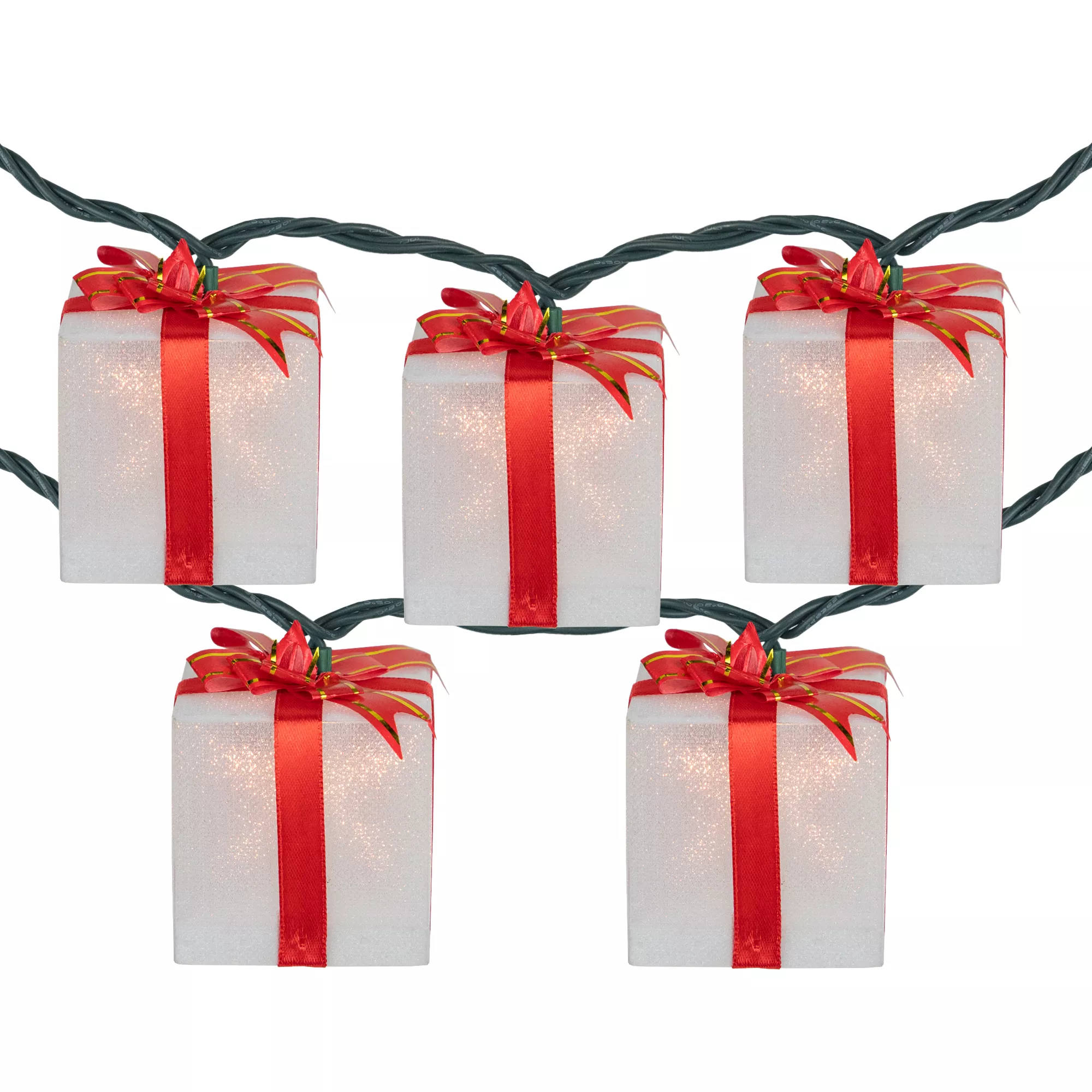 10-Count White and Red Christmas Present Light Set- 7.5ftGreen Wire