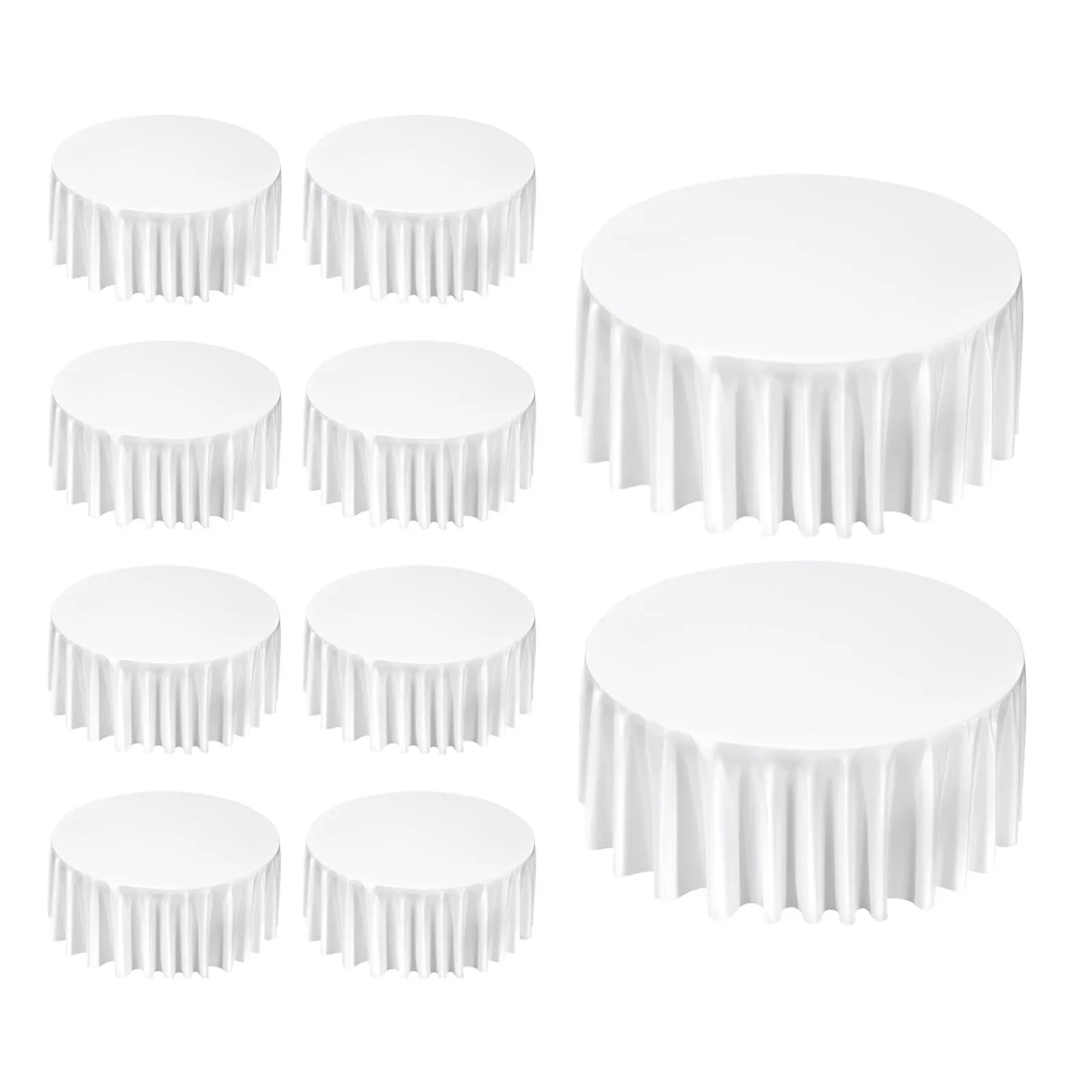 10 Piece Round Tablecloth Set, Stain Resistant Fabric Covers for Wedding and Formal Events-White
