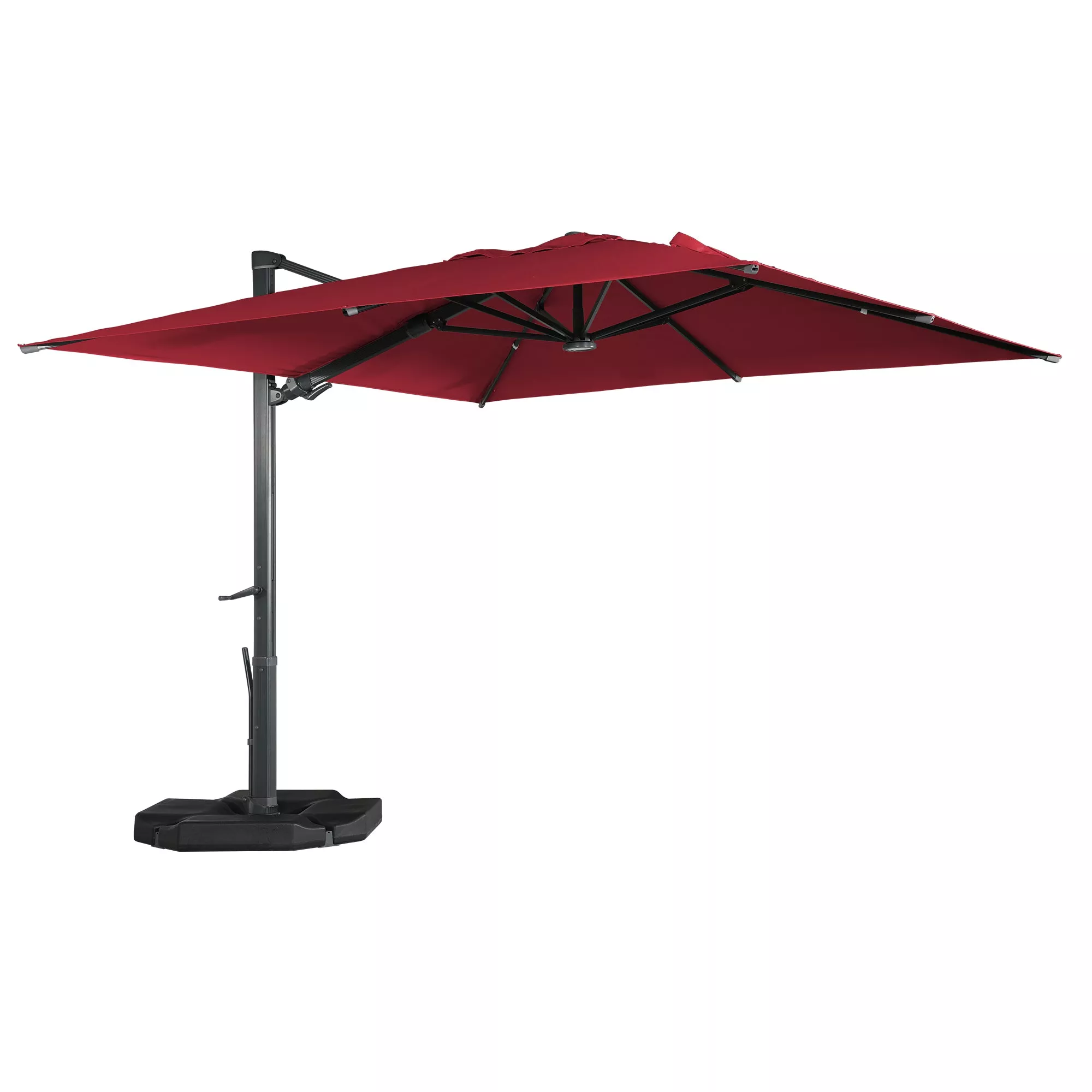 10 x 10 ft. 360° Rotation Square Cantilever Umbrella with Base and LED Light in Navy Blue