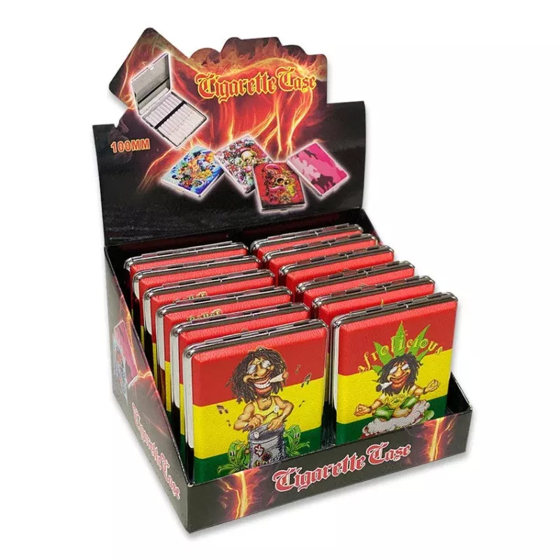 100mm Cigarette Case - Rasta Man Assorted Designs - (12 Count Display)