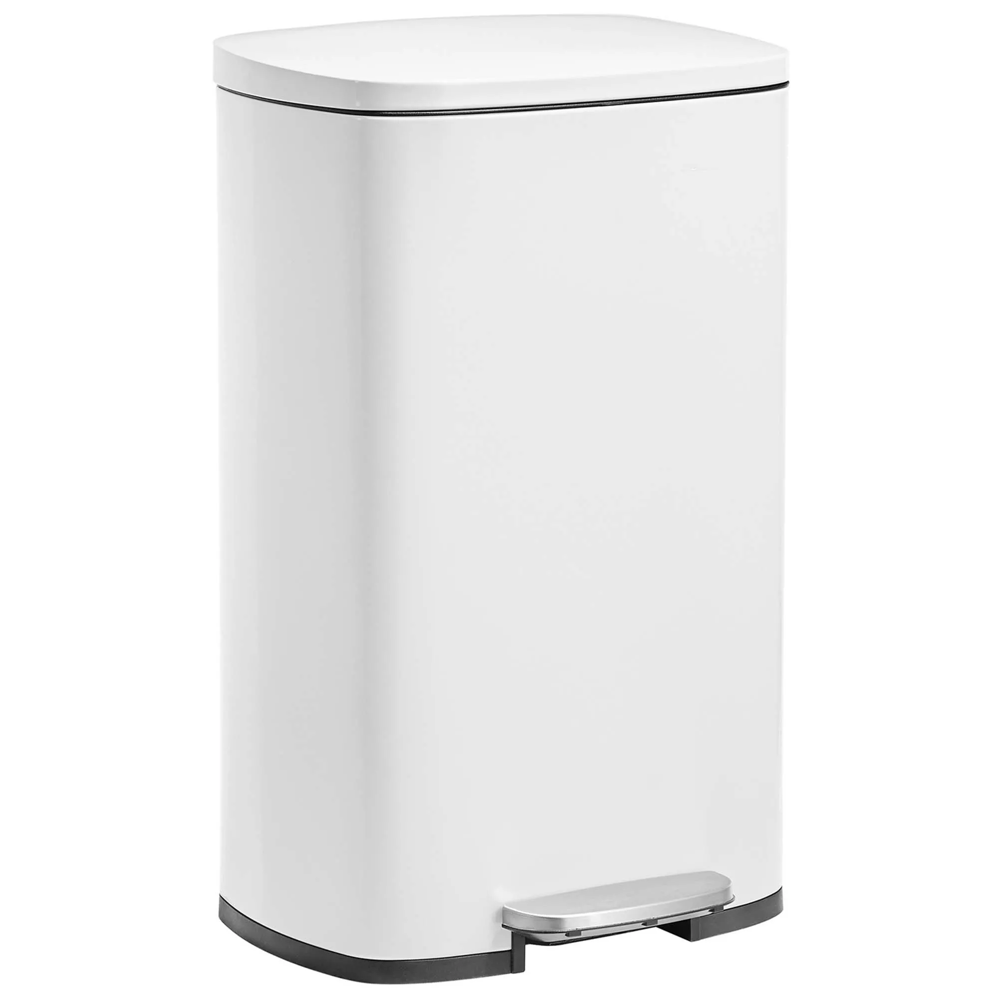 13 Gallon Step Trash Can with Hinged Lid White Kitchen Waste Bin