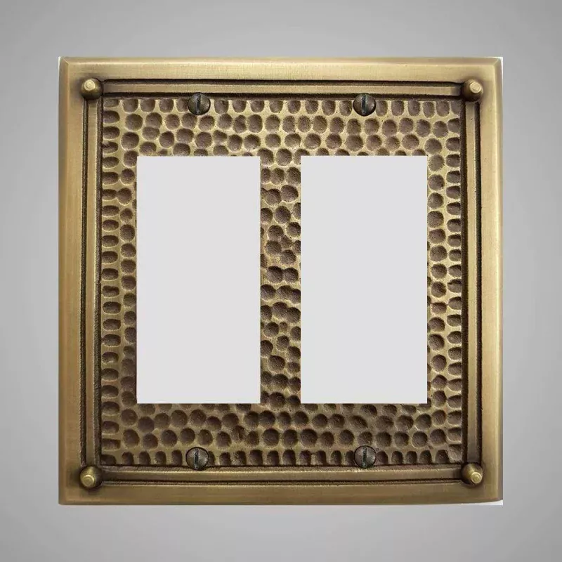 2 Gang Rocker Light Switch Plate - Framed Hammered Design