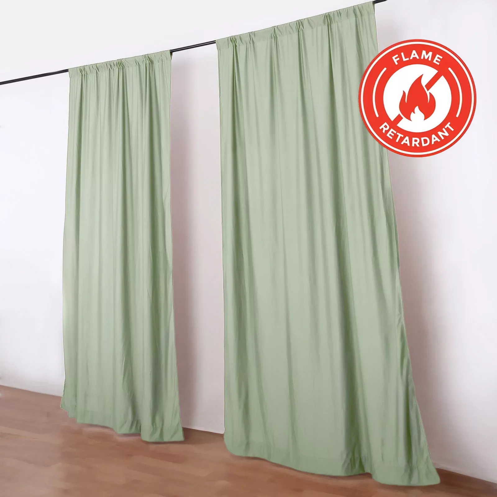 2 Pack 5ftx10ft Sage Green Scuba Polyester Backdrop Drape Curtains, Durable Flame Resistant Event Divider Panels Wrinkle Free With Rod Pockets