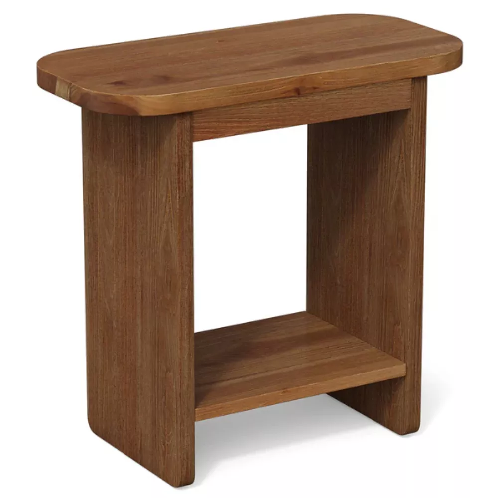 2-Tier H-Shaped Side Table, Solid Wood End Table with Storage Shelf