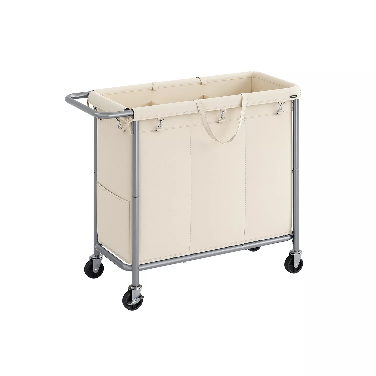200L Laundry Sorter Cart – 3-Compartment Rolling Hamper with Removable Liners and Frame
