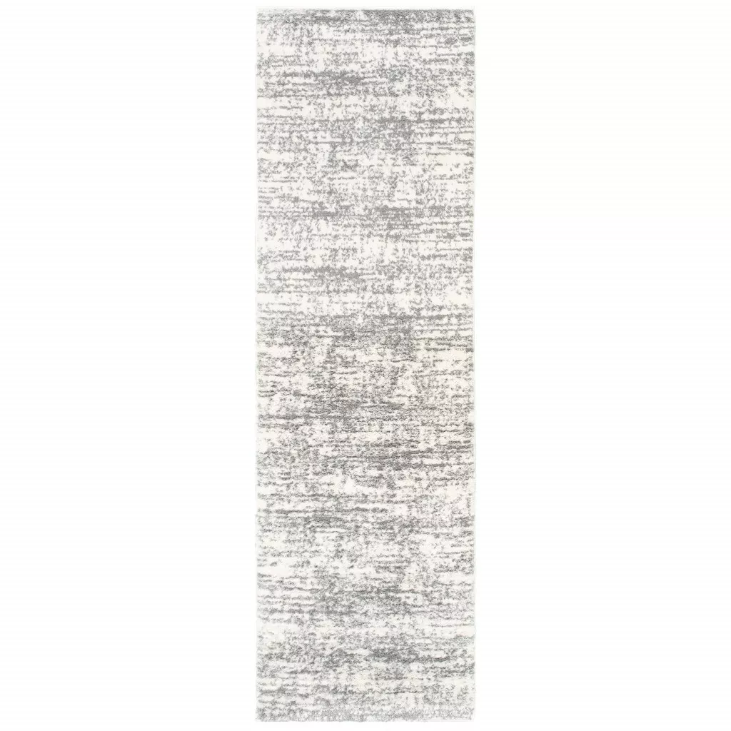 2X8 Ivory And Gray Abstract Strokes Runner Rug