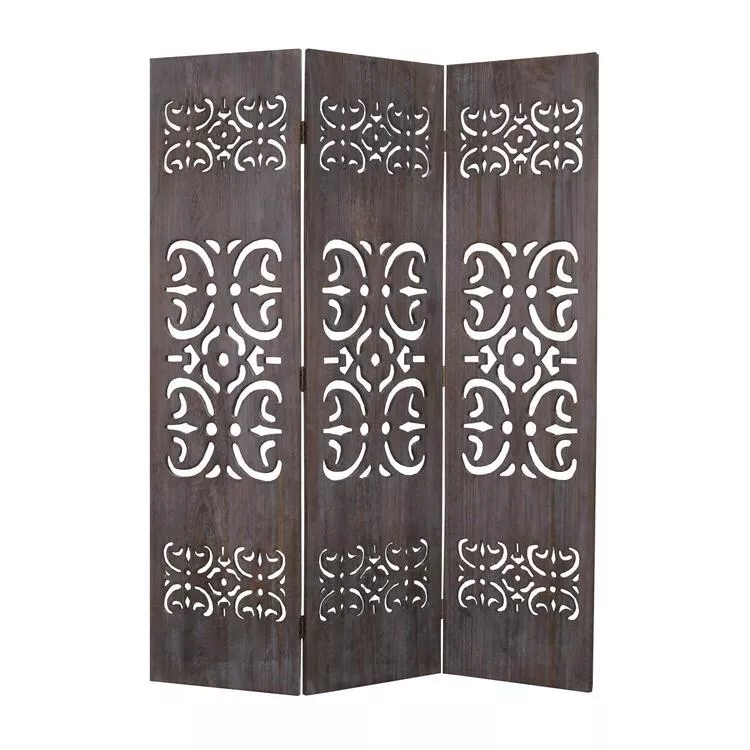 3-Panel Wooden Carved Woonen Screen - Screen Gems