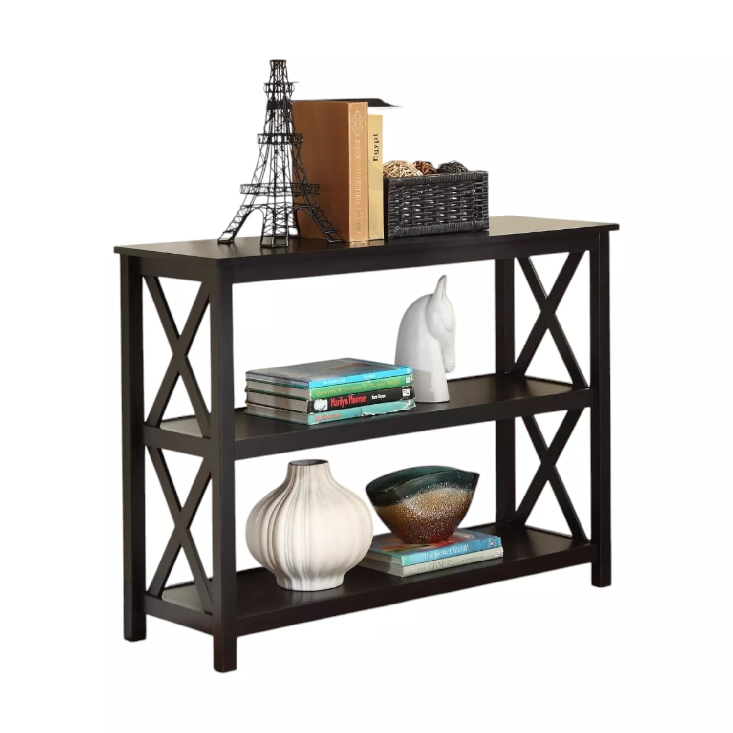 3-Tier Bookcase Sofa Table – Open Shelf Console Table for Living Room & Entryway