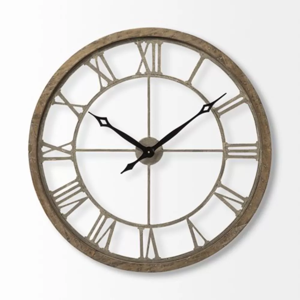 31.5" Whitewash Brown Round Modern Farm Wall Clock