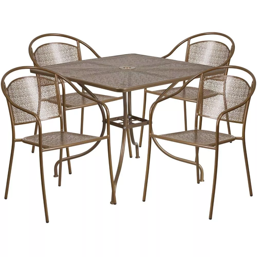 35.5SQ Gold Patio Table Set