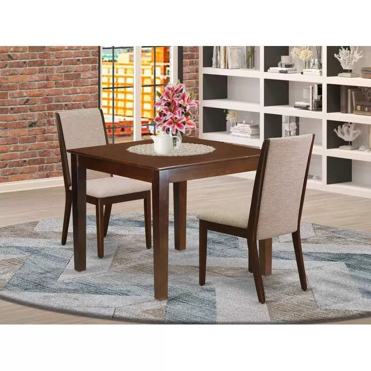 36x36 Square Dining Set with 2 Fabric Chairs