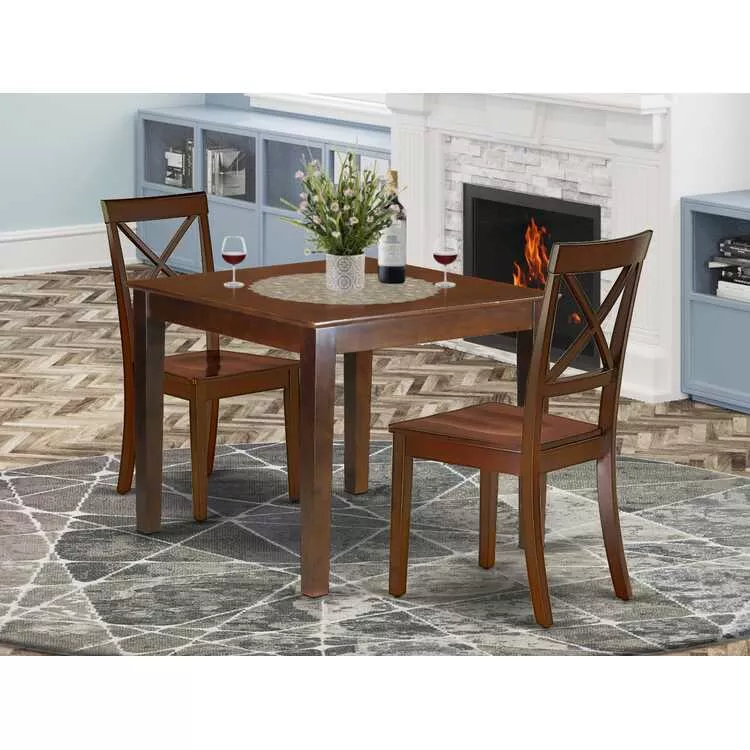 36x36 Square Dining Table Set with 2 Chairs - Mahogany Finish