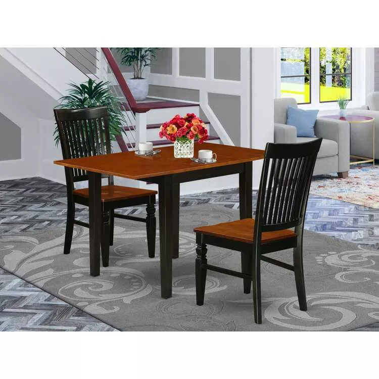3Pc Kitchen Dining Table Set Black Cherry Finish