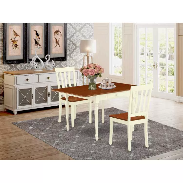 3PC Modern Dining Set - Rectangle Table & 2 Slat Back Chairs