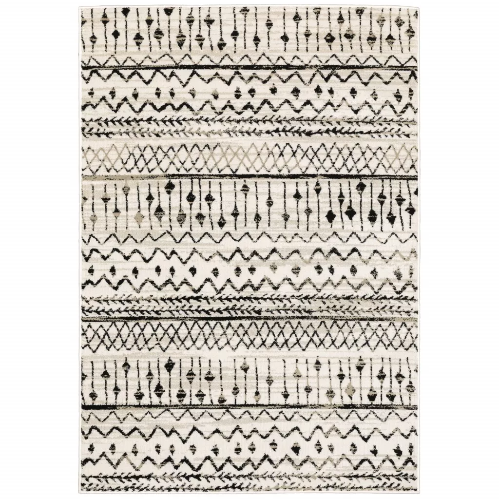 4 X 6 Ivory And Black Eclectic Patterns Indoor Area Rug