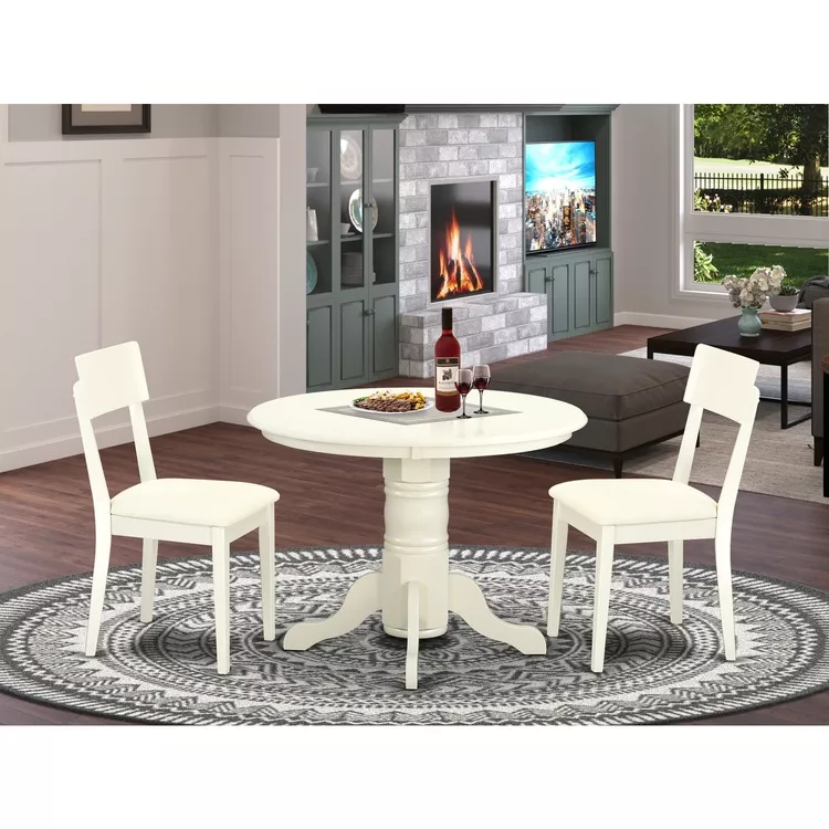 42 Inch Kitchen Table Set with 2 Chairs - Linen White