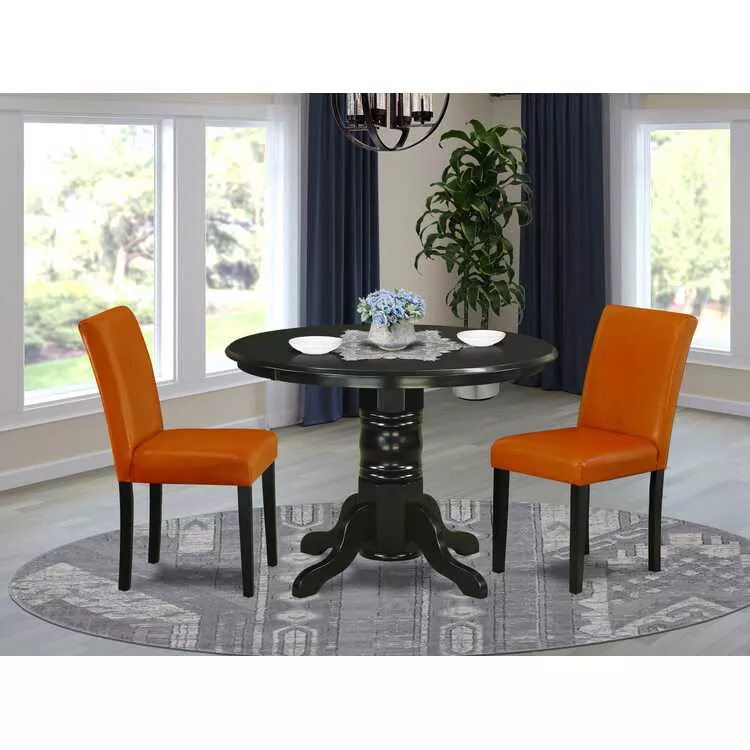 42" Round Dining Table Set with 2 Parsons Chairs - Black