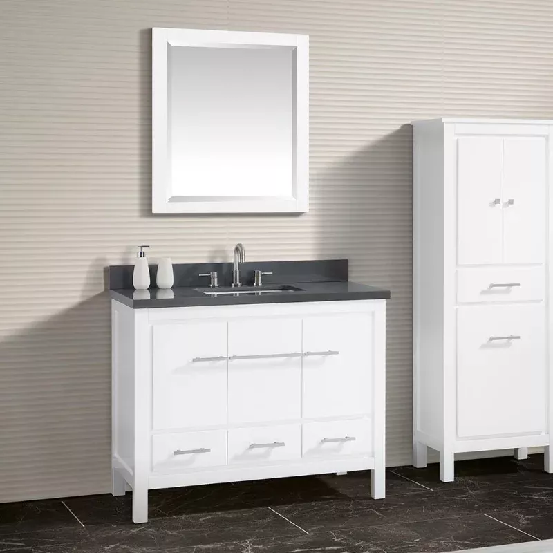 43" Chelan Vanity with Gray Quartz Top and Rectangular Undermount Sink - White