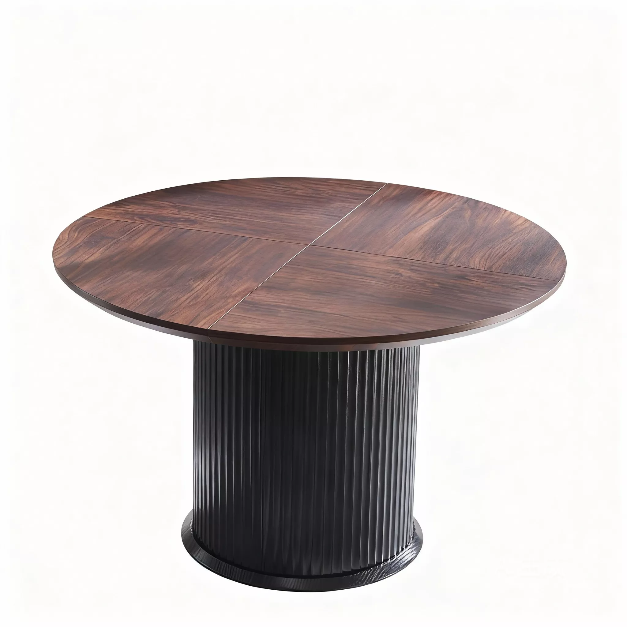 47" Fluted Round Dining Table for 4, MDF Oak Finish, Cylindrical Base