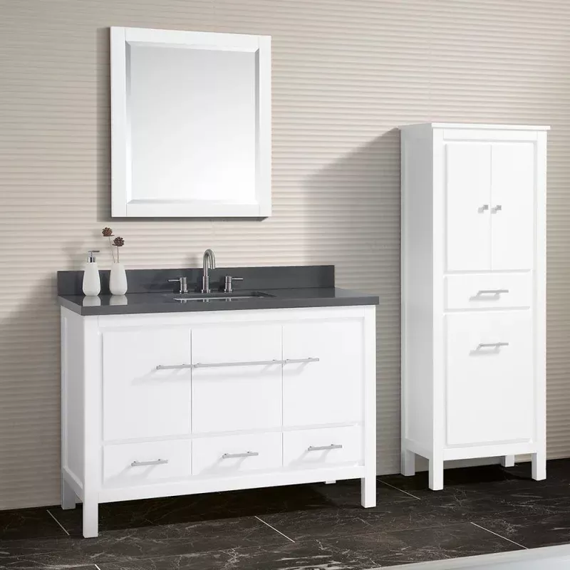 49" Chelan Vanity with Gray Quartz Top and Rectangular Undermount Sink - White