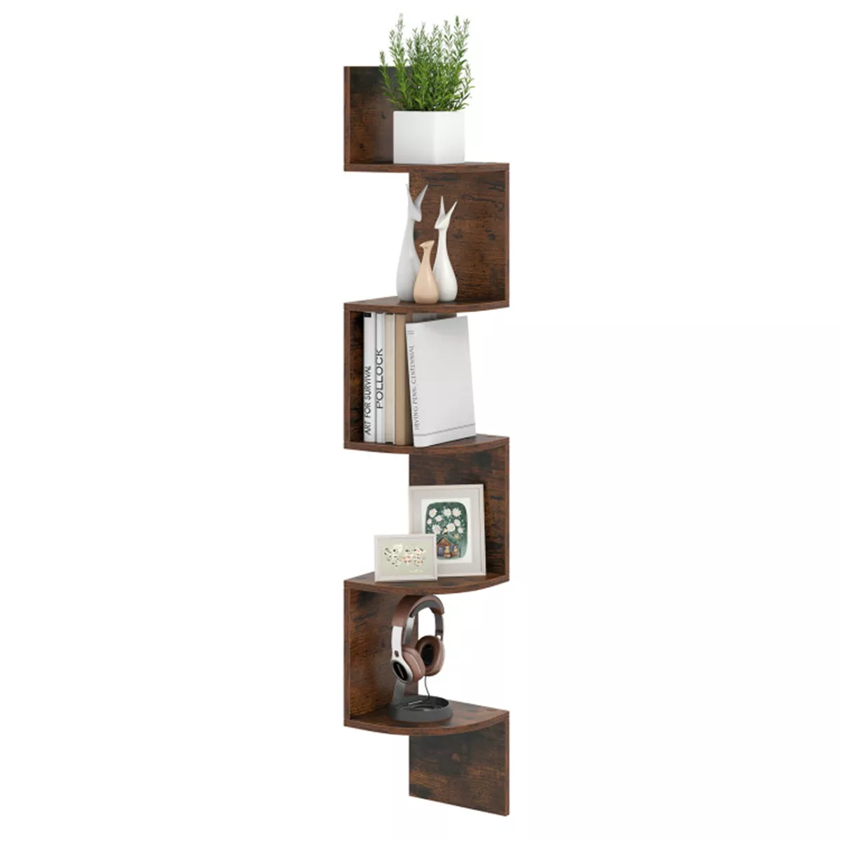 5-Layer Wall-Mounted Corner Shelf for Books and Home Decor