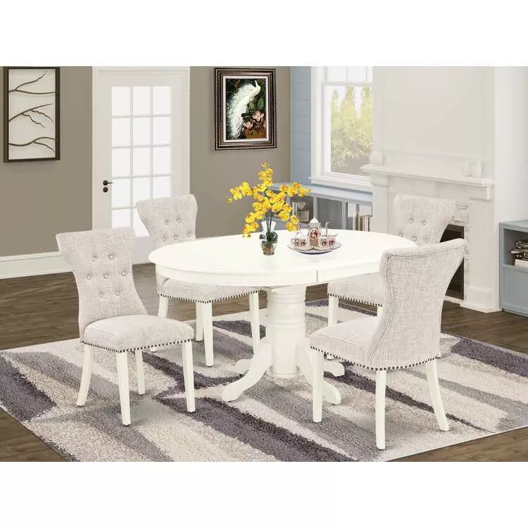 5 Piece Dinette Set - Oval Table & 4 Linen Chairs