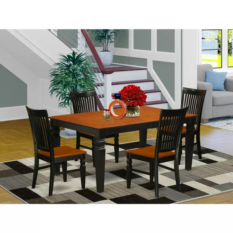 5 Piece Dining Set - Black & Cherry Kitchen Table & Chairs