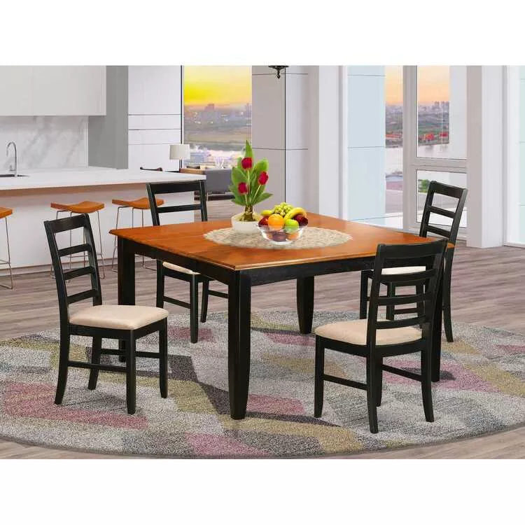 5-Piece Dining Set - Kitchen Table & Chairs - Linen Fabric