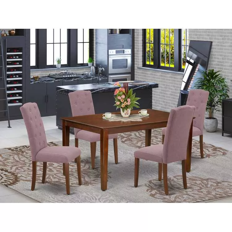 5-Piece Dining Set Mahogany 4-Parson Chairs Rectangle Table