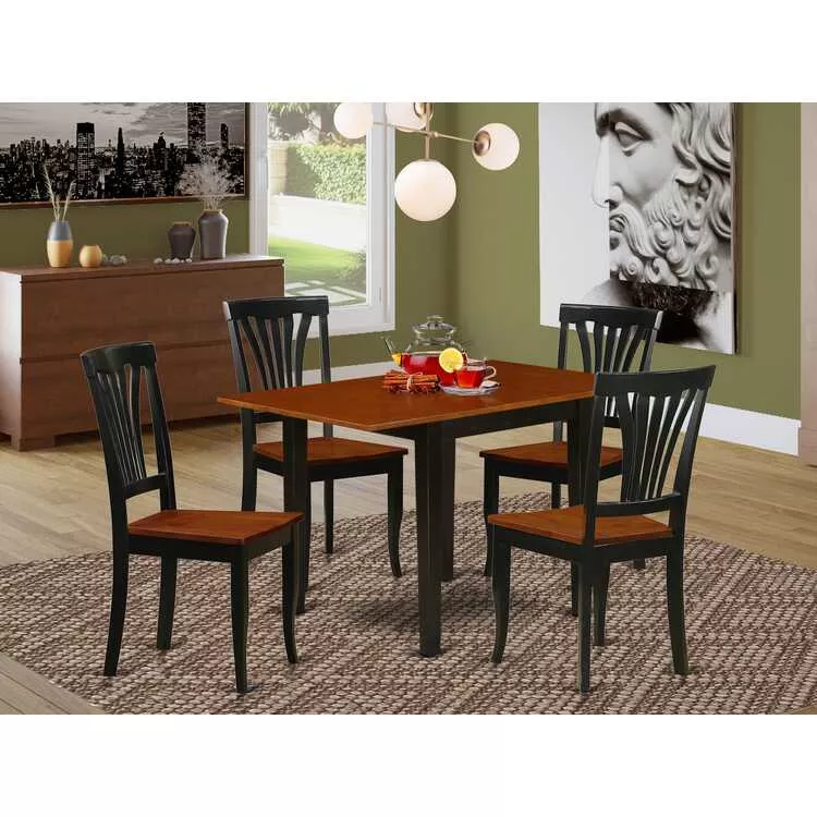 5-Piece Wooden Kitchen Dining Set - Cherry & Black Finish