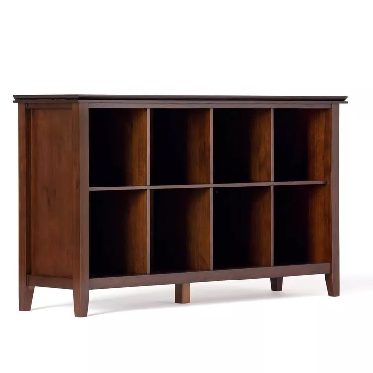 57 inch Wide Transitional 8 Cube Storage Sofa Table in Russet Brown