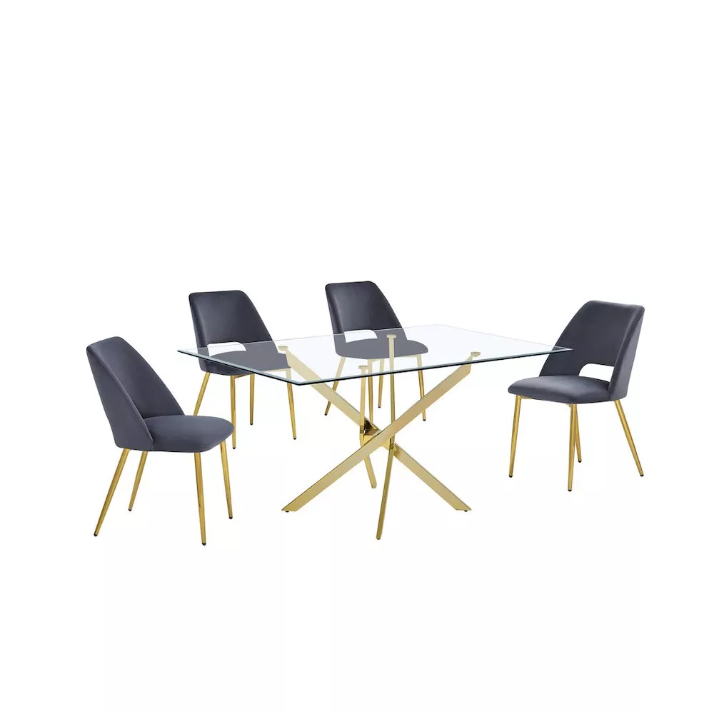 5pc dining Set- Rectangle - table with Dark grey Velvet Chairs