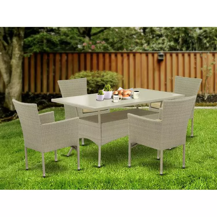 5Pc Outdoor Wicker Dining Set Patio Table 4 Armchairs