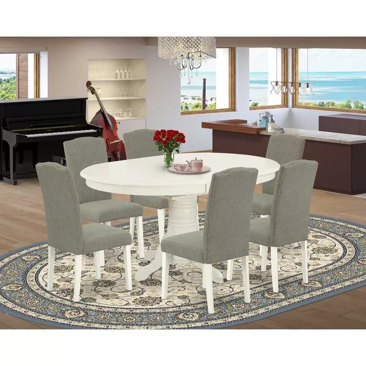 7 Piece Kitchen Table Set with 6 Chairs - Oval Dining Table