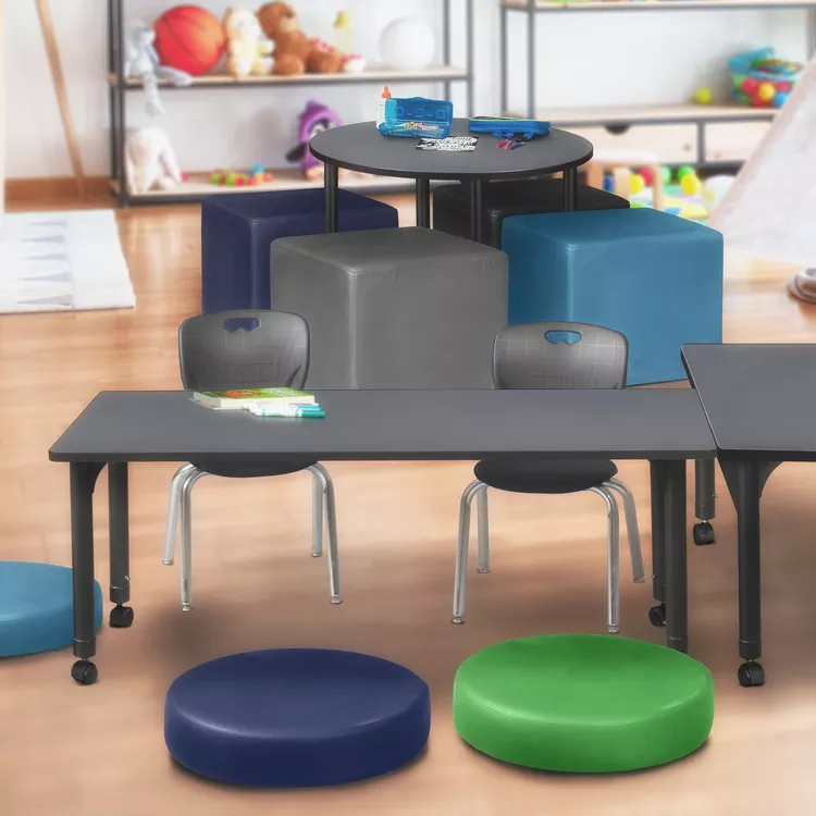 72 Height Adjustable Mobile Classroom Table Set w/ Chairs - Grey & Black - Regency Seating