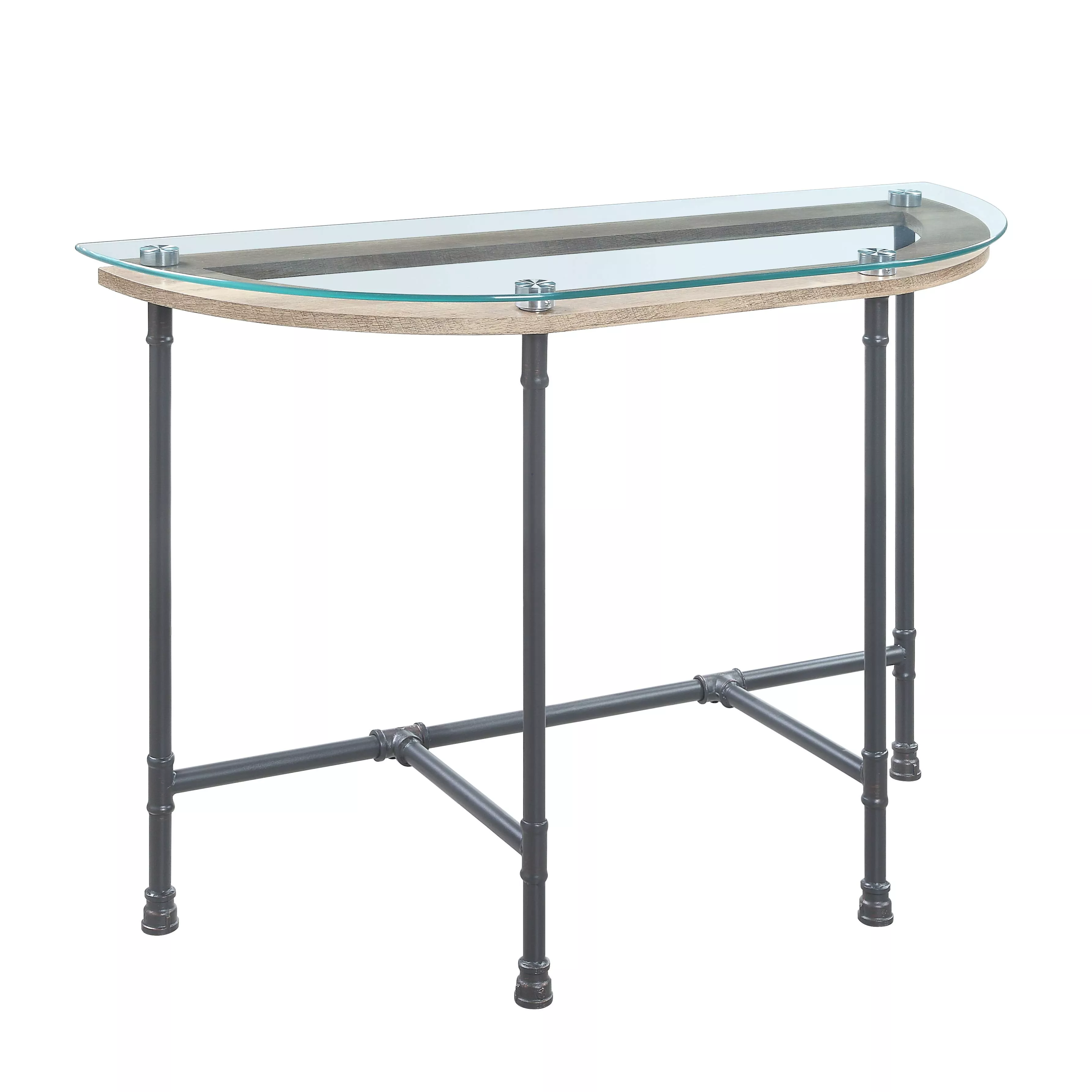ACME Brantley Sofa Table, Clear Glass & Sandy Gray Finish