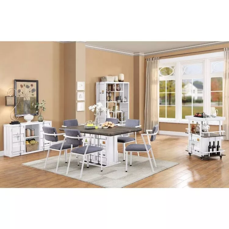 Acme Cargo Dining Table, Antique Walnut & White (1Set/2Ctn)