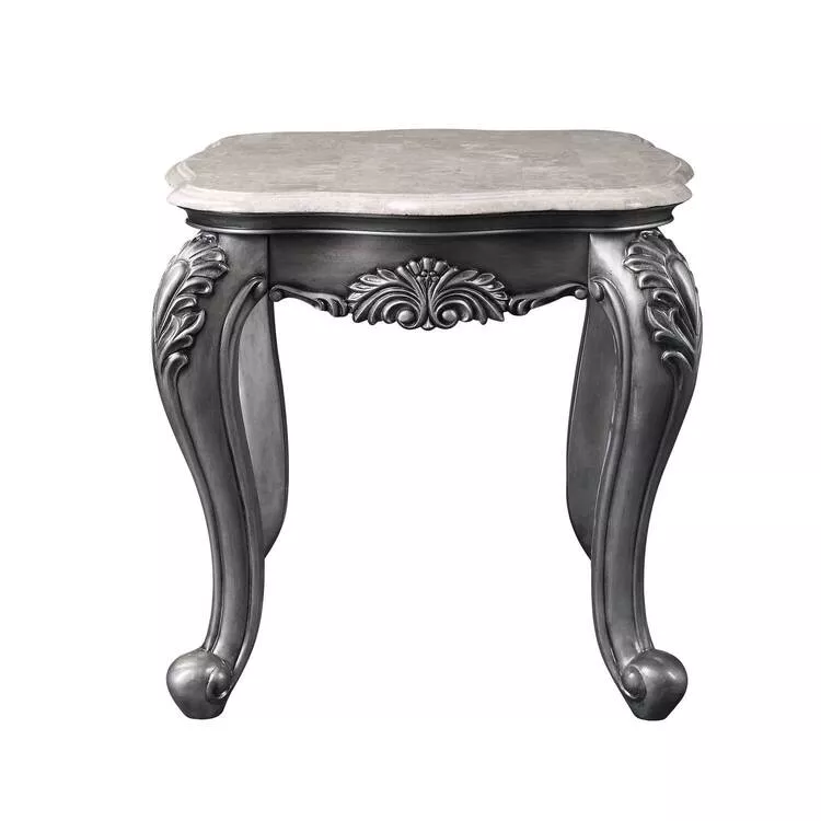 ACME Marble & Platinum End Table - Vintage Style Accent Table