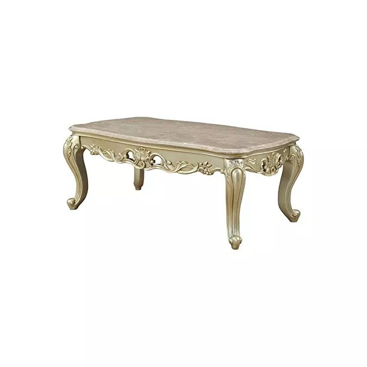 ACME Marble Top Coffee Table - Antique White Wood Table