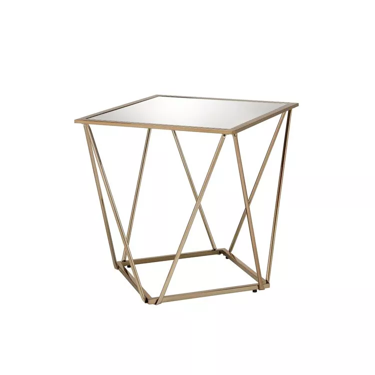 ACME Mirrored & Gold End Table - Modern Geometric Accent Table