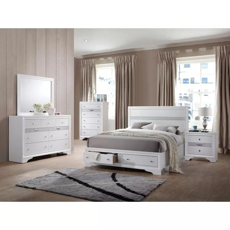 ACME Naima Eastern King Bed w/Storage, White (1Set/3Ctn)