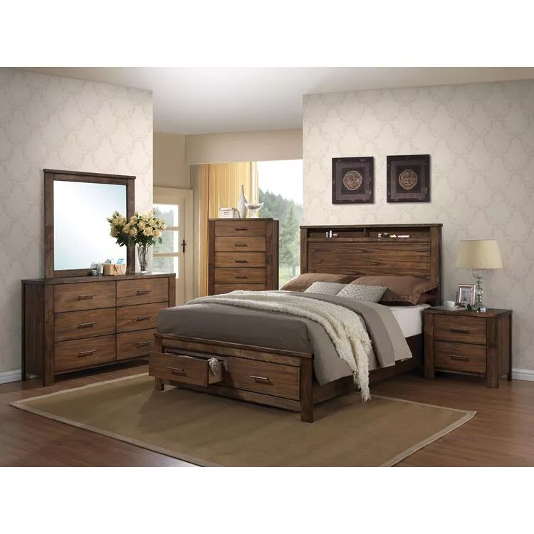 ACME Queen Bed with Storage - Oak Finish Bedroom Set