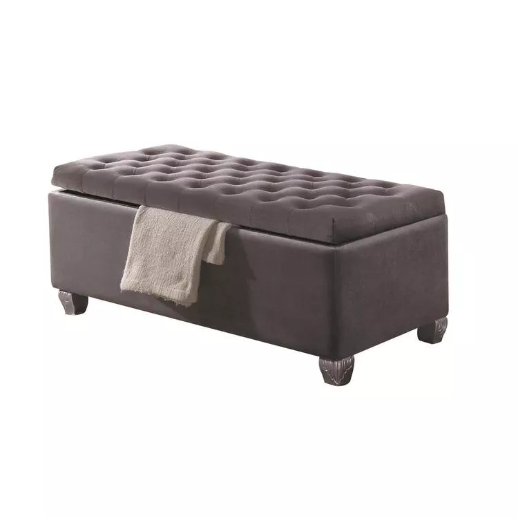 ACME Storage Bench - Gray Fabric Bench with Storage Ottoman