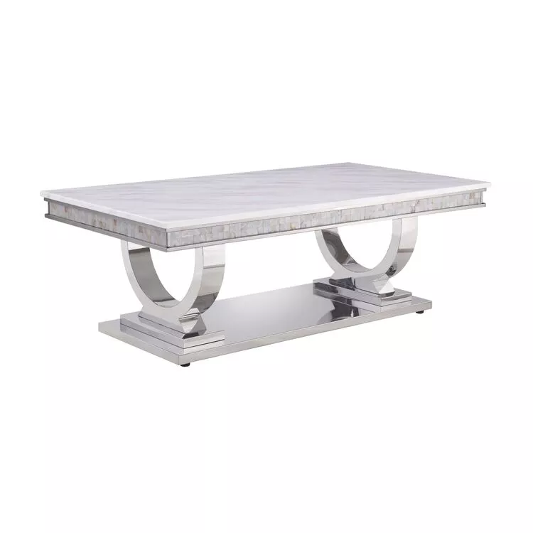 ACME White Marble & Silver Coffee Table - Modern Glam