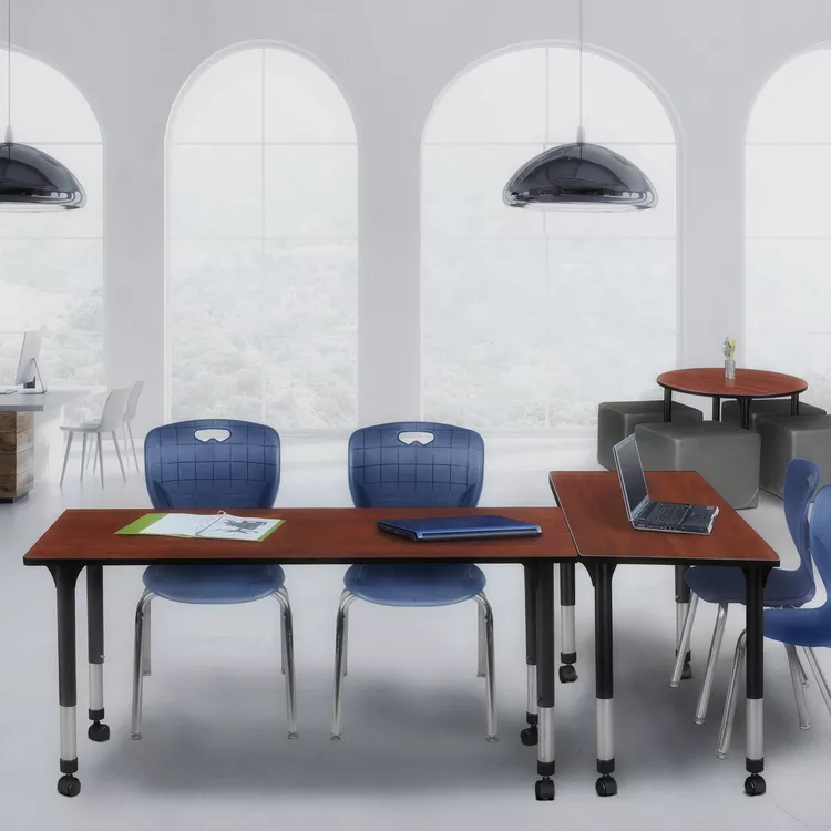 Adjustable Height Classroom Table Cherry Navy Stack Chairs - Regency Seating