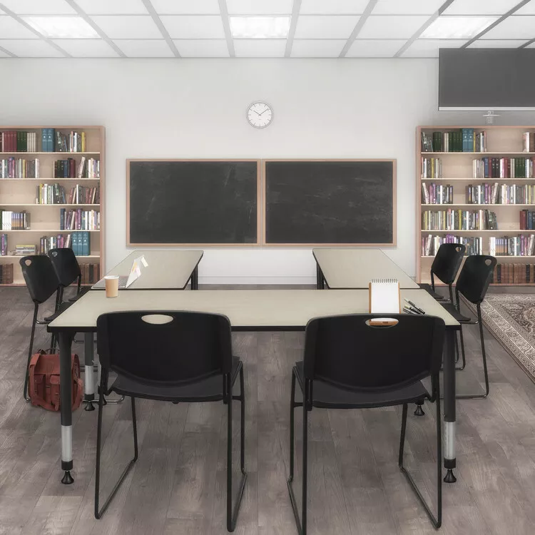 Adjustable Height Classroom Table Maple Stack Chair Set Black - Regency Seating