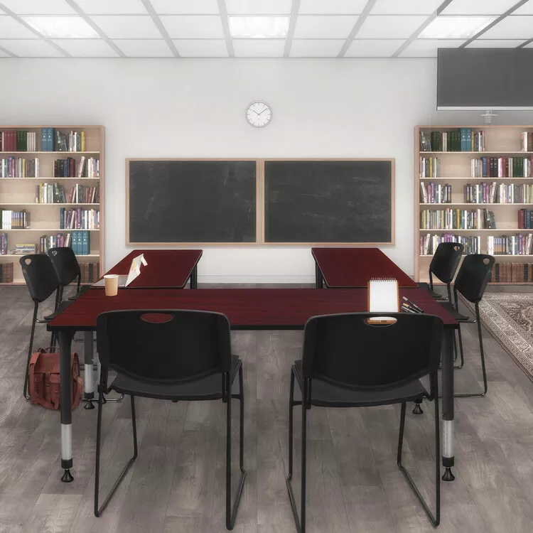 Adjustable Height Mahogany Classroom Table & Black Stack Chairs Set - Regency Seating