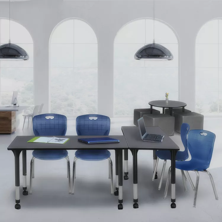Adjustable Height Mobile Classroom Table & Navy Blue Stack Chairs for Students - Regency Seating