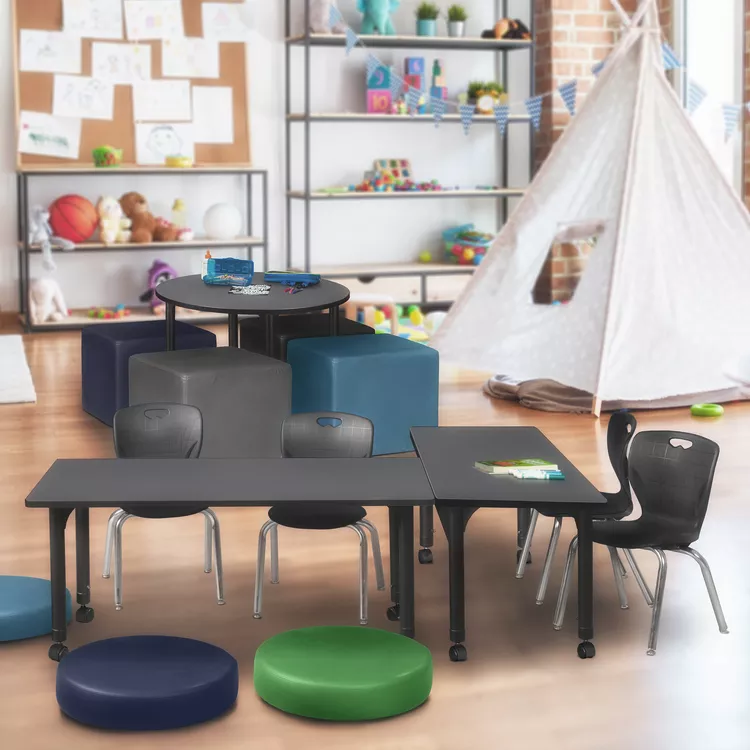 Adjustable Height Mobile Classroom Table with Stack Chairs - Regency Seating