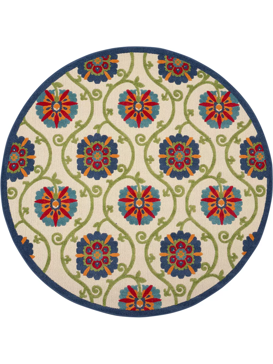 Aloha ALH19 Blue/Multicolor 4' x Round Rug